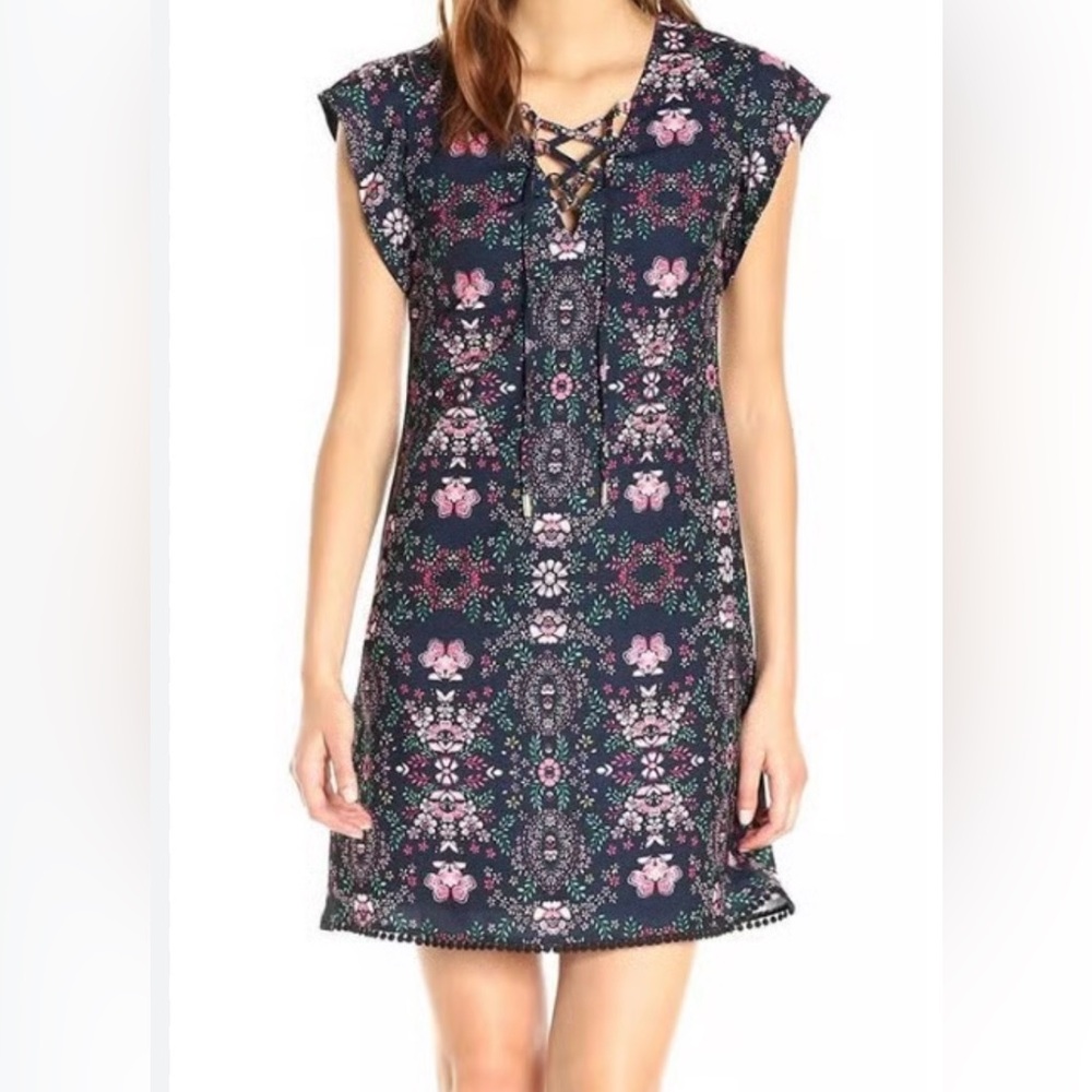 Jessica Simpson Navy Mini Dress with Pink Floral Print
